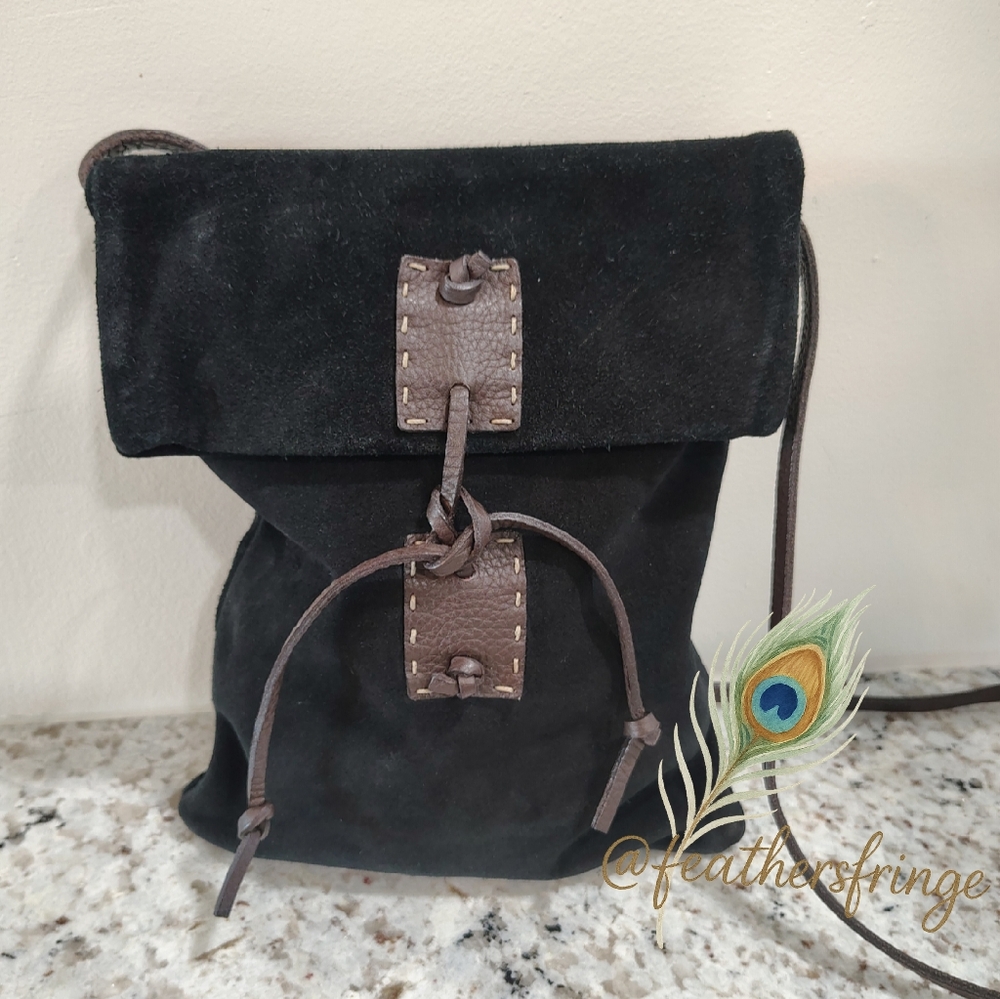 Dooney & Bourke Made Italy Black‎ Suede Leather Crossbody Bag Vintage Y2K